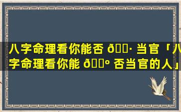 八字命理看你能否 🌷 当官「八字命理看你能 🌺 否当官的人」